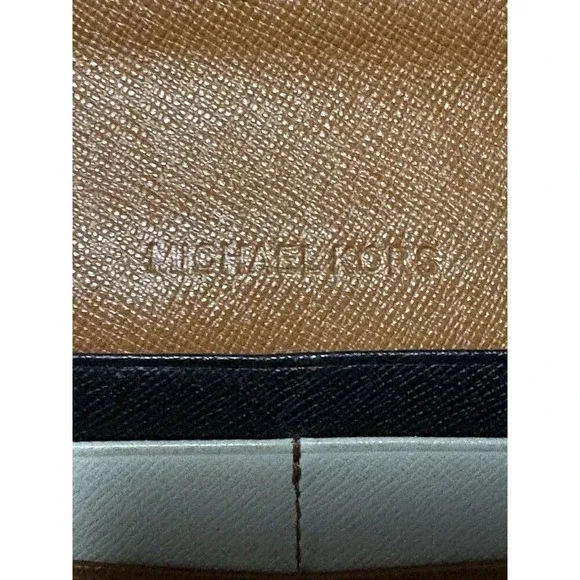 Michael Kors Saffiano Leather Tri-Fold Wallet Black Gold Snap - Picture 4 of 11